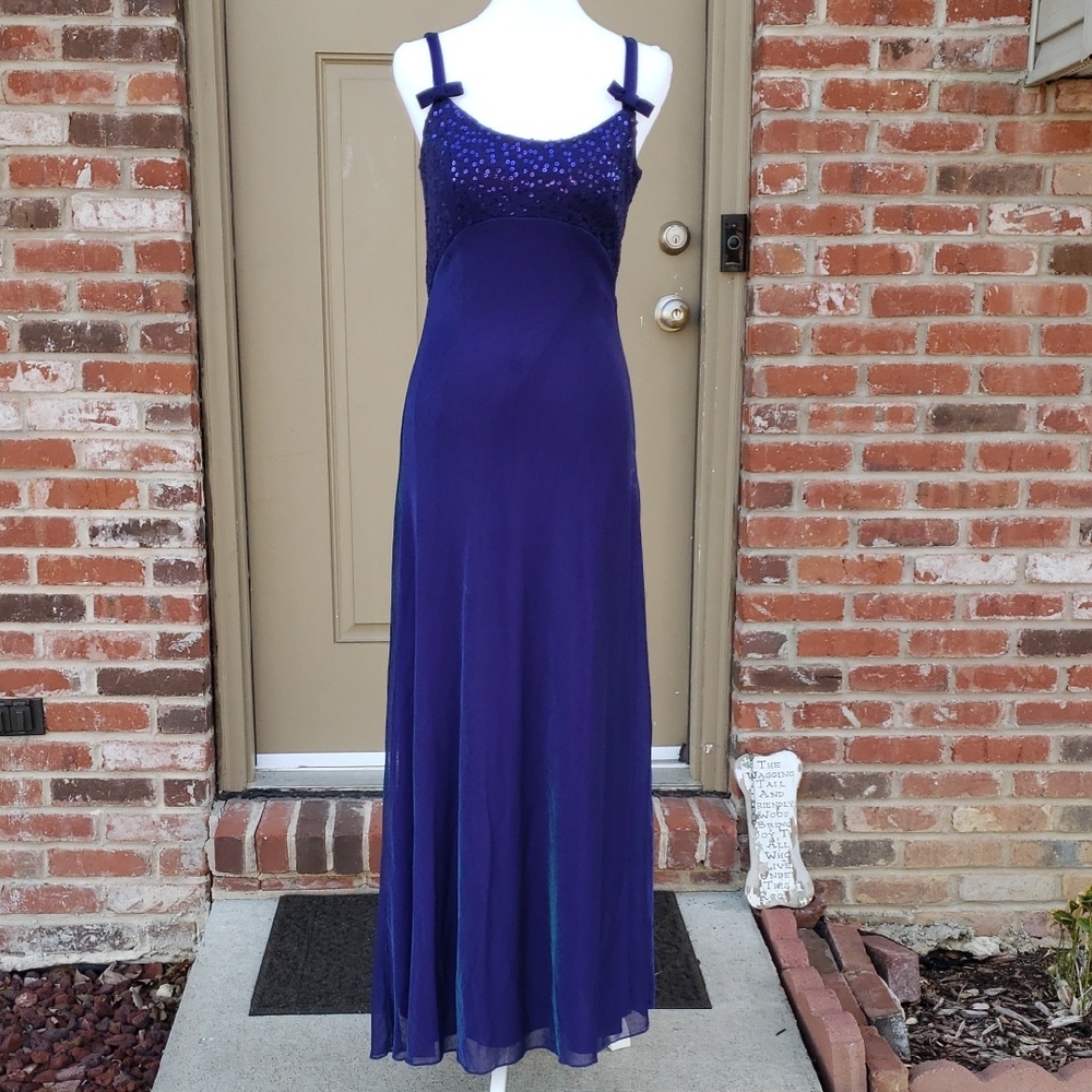 Vintage Blondie & Me Sequin Babydoll Mesh Maxi Dress Purple 90s Fairy Grunge Bow